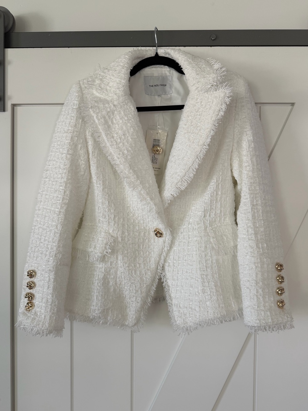 The Noli Shop GISELLE Single Breasted White Tweed Blazer - Picture 6 of 14